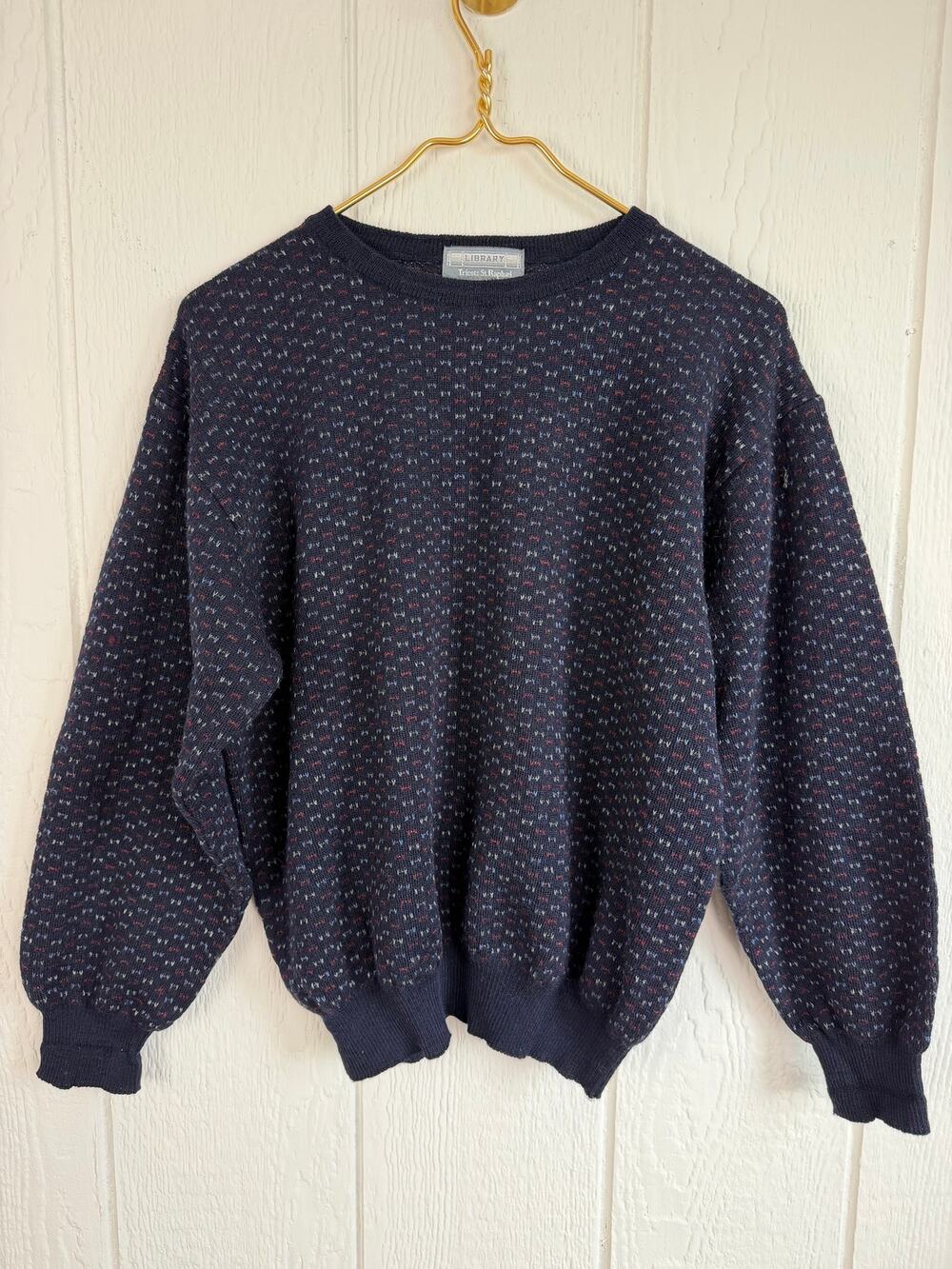 Vintage 90s Library Tricot St Raphael Wool Sweater L Speckled Knit Grandpa